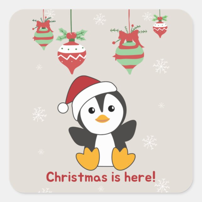 Penguin Weihnachten Schnee Winter Tiere Pinguine S Quadratischer Aufkleber (Vorderseite)