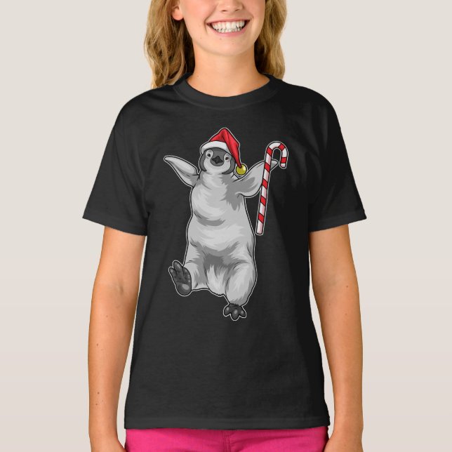 Penguin Weihnachten Zuckerrohr T-Shirt (Vorderseite)