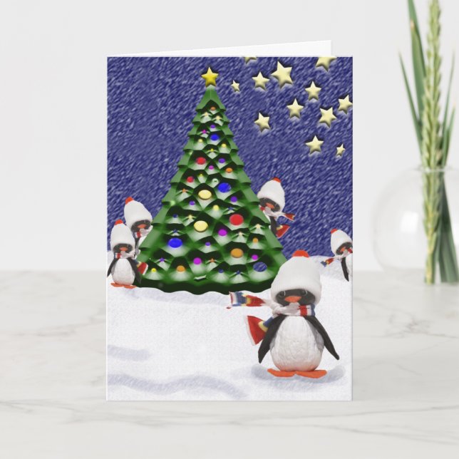 Penguin Weihnachts-Paradies Kunst Custom Feiertagskarte (Vorderseite)