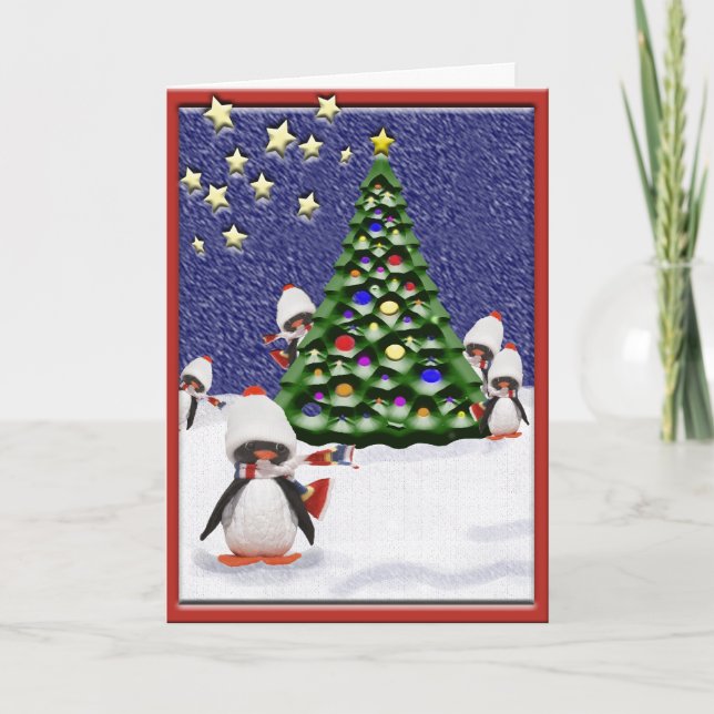 Penguin Weihnachts-Paradies Kunst Custom Feiertagskarte (Vorderseite)
