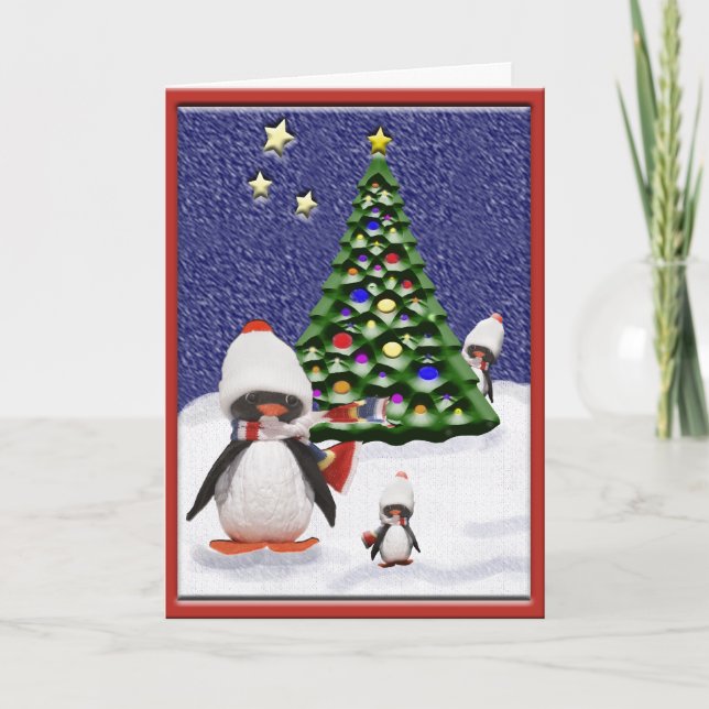 Penguin Weihnachts-Paradies Kunst Custom Feiertagskarte (Vorderseite)