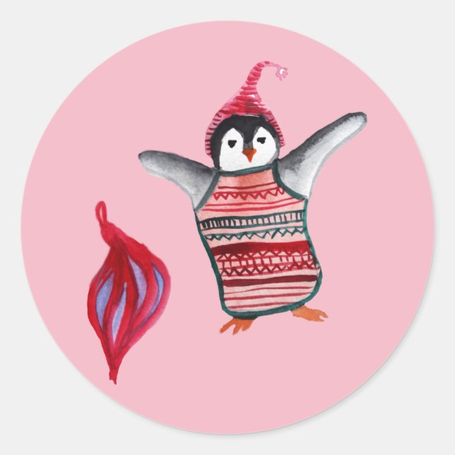 Penguin Weihnachtsaufkleber Runder Aufkleber (Vorderseite)