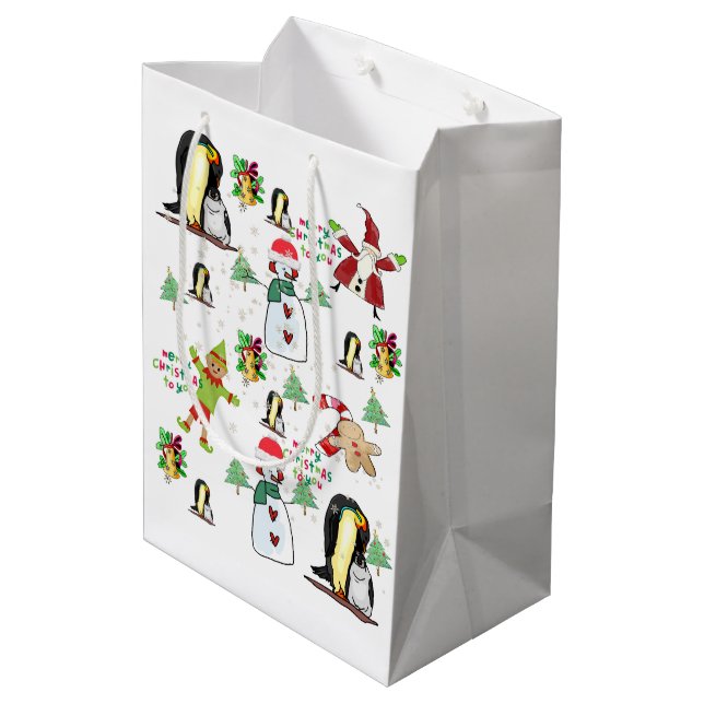 Penguin Weihnachtsgeschenktaschen Mittlere Geschenktüte (Rückseite Schrägansicht)