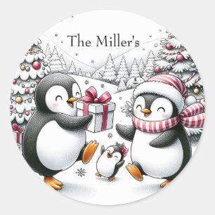 Penguin Weihnachtssticker Personalisiert Runder Aufkleber