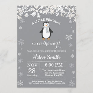 Penguin Winter Baby Shower Snowflake Einladung