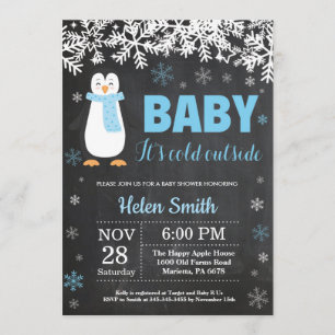 Penguin Winter Boy Baby Duschkabine Einladung