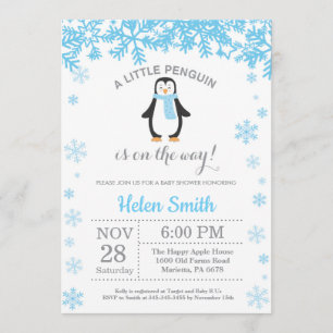 Penguin Winter Boy Baby Showflake Einladung