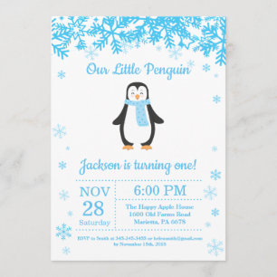 Penguin Winter Boy zum Geburtstag Einladung