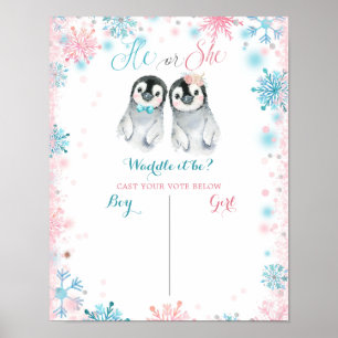 Penguin Winter Gender Reveal Board Poster