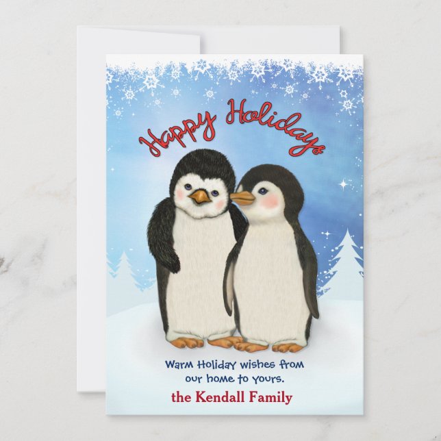 Penguin Winter Greetings Feiertagskarte (Vorderseite)