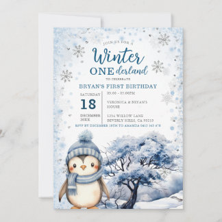 Penguin Winter Onederland Arctic Animals Birthday Einladung