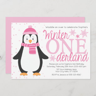 Penguin Winter ONEderland Geburtstag Einladung