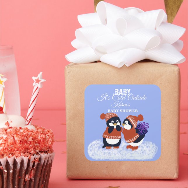 Penguin Winter Snow Birthday Baby Duft Geschenk Quadratischer Aufkleber (Party)