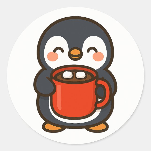 Penguin With Hot Cocoa – Cute Animal Sticker (Vorderseite)