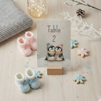 Penguin-Zwillinge Winter Wonderland Baby Shower Tischnummer