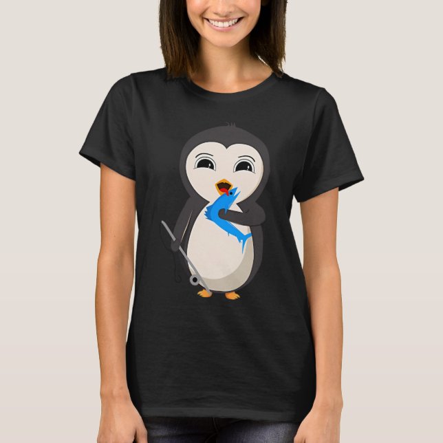 Penguina - Fischen mit der Angel T-Shirt (Vorderseite)