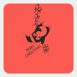 Penguine distributing christmas gifts quadratischer aufkleber