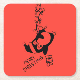 Penguine distributing christmas gifts rechteckiger pappuntersetzer