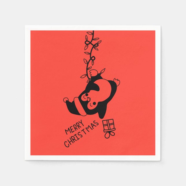 Penguine distributing christmas gifts serviette (Vorderseite)