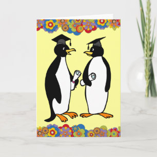 Penguins-Abschluss-Cartoon-Girly Blumen Karte