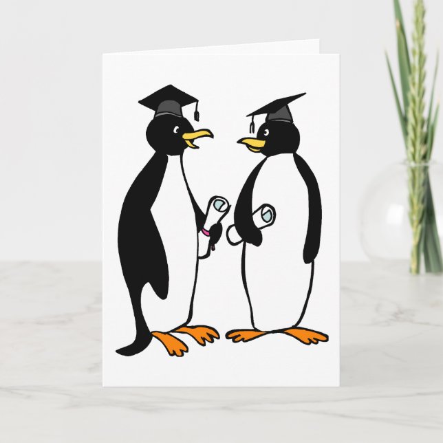 Penguins-Abschluss-Cartoon Karte (Vorderseite)