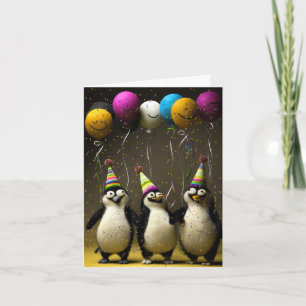 Penguins Geburtstagskarte mit Balloons Karte