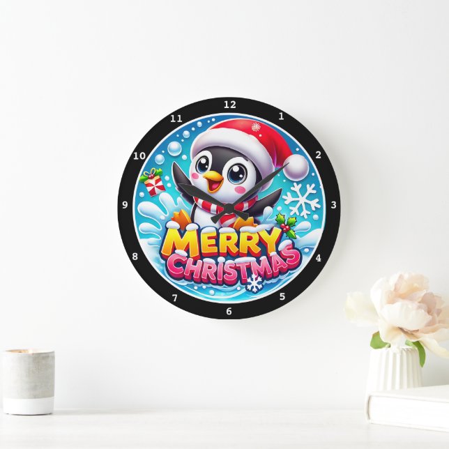 Penguin's Holiday Spirit" - Frohe Weihnachten Große Wanduhr (Zuhause)