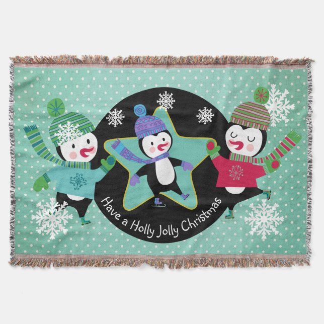 Penguins Holly Jolly Christmas Holiday Throw Decke (Vorderseite)
