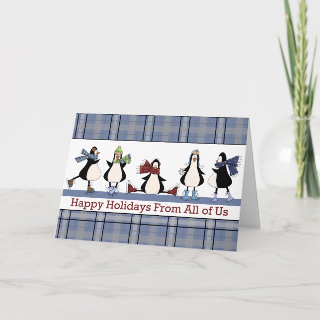 Penguins Ice Skating Group Holiday Christmas Card Feiertagskarte (Vorderseite)