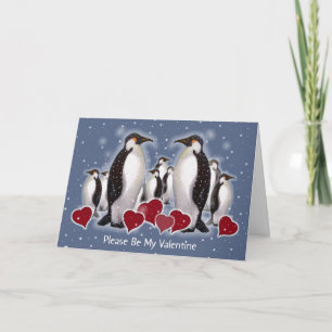 Penguins In Snow: Heart: Valentine Feiertagskarte