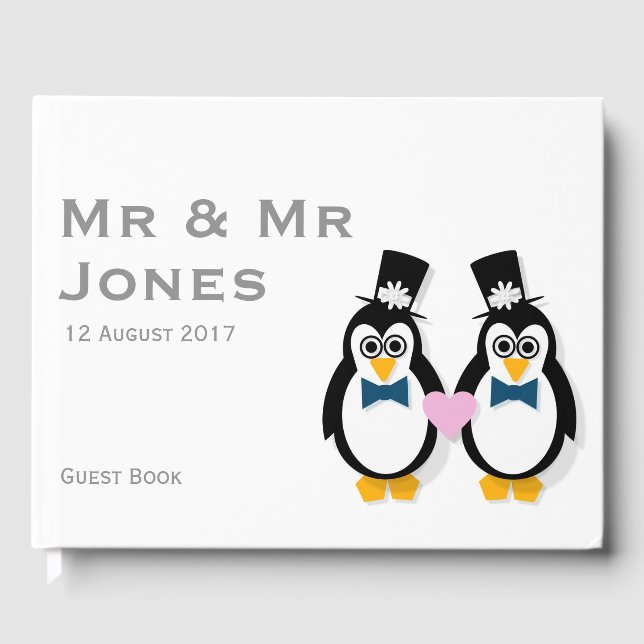 Penguins Mr. & Mr. Wedding Guest Book (individuell Gästebuch (Vorderseite)