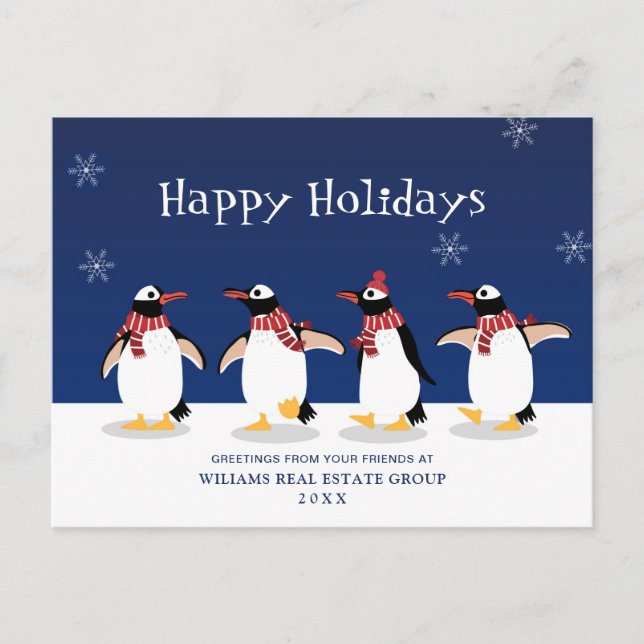 Penguins Red Scarf Weihnachten Firmengrüßen Po Postkarte (Vorderseite)