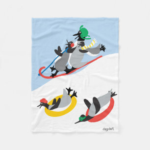 Penguins Sledding Fleecedecke