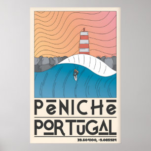 Peniche Portugal Wandkunst Rosa Blau Orange Küsten Poster