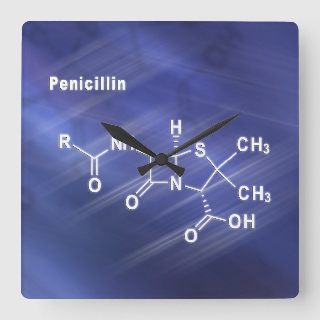 Penicillin, Antibiotika, Strukturchemikalien Quadratische Wanduhr (Vorderseite)