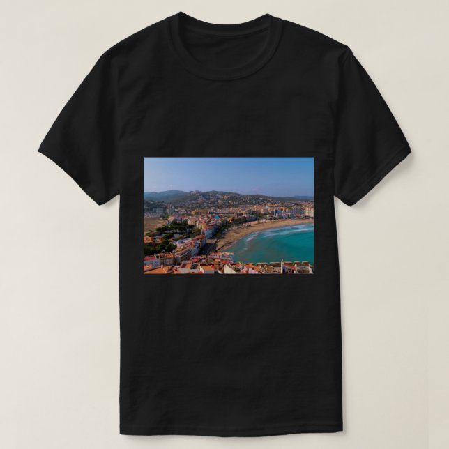Peniscola Spanien Norte und Sur Strände mit Stadt  T-Shirt (Design vorne)