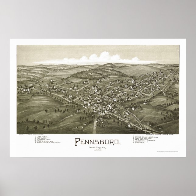 Pennsboro, WV Panorama Karte - 1899 Poster (Vorne)