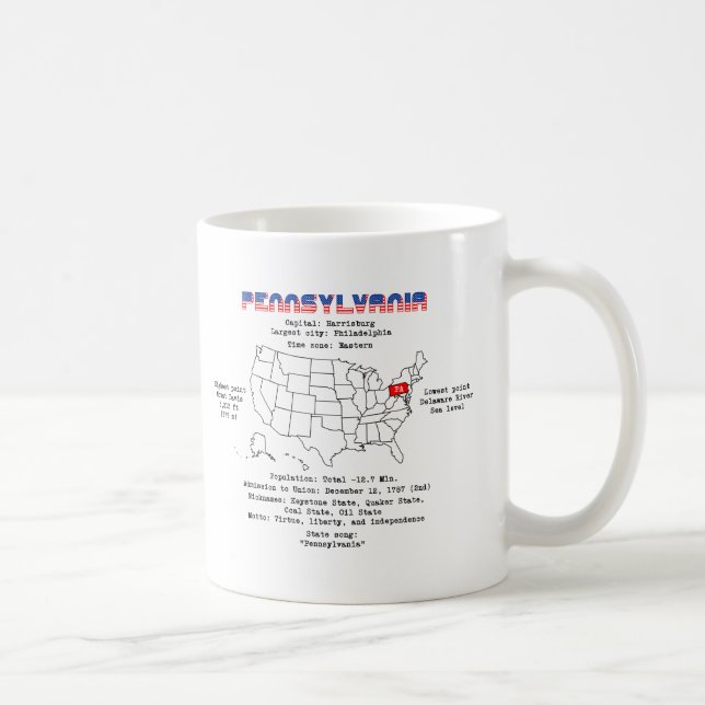 Pennsylvania American Staat auf einer Karte und nü Kaffeetasse (Rechts)