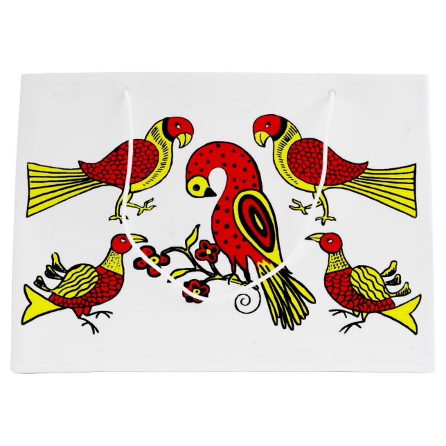 Pennsylvania Deutsche Volkskunst-Vögel drucken Große Geschenktüte (Vorderseite)
