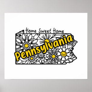 Pennsylvania Doodle Blumen Silhouette Poster