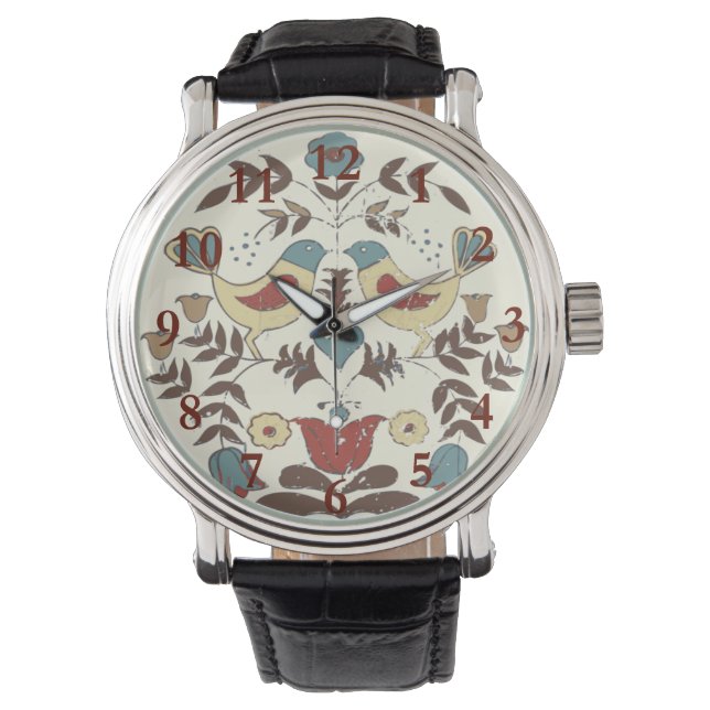 Pennsylvania Dutch Amish Hex Sign Bird Americana Armbanduhr (Vorderseite)