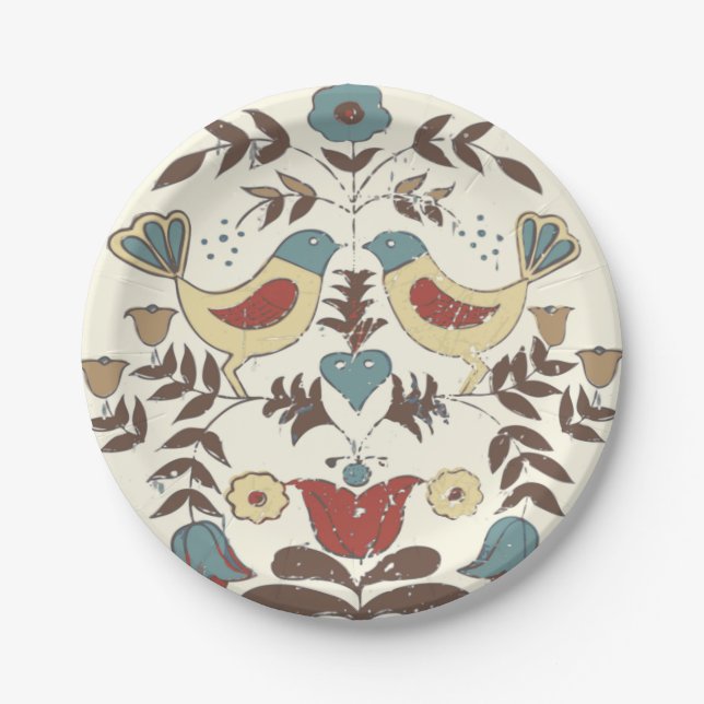 Pennsylvania Dutch Amish Hex Sign Bird Americana Pappteller (Vorderseite)