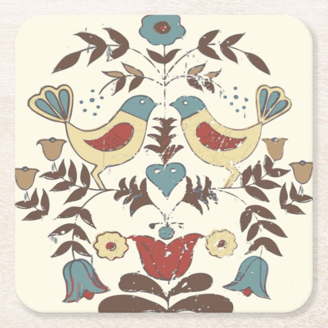 Pennsylvania Dutch Amish Hex Sign Bird Americana Rechteckiger Pappuntersetzer (Vorderseite)