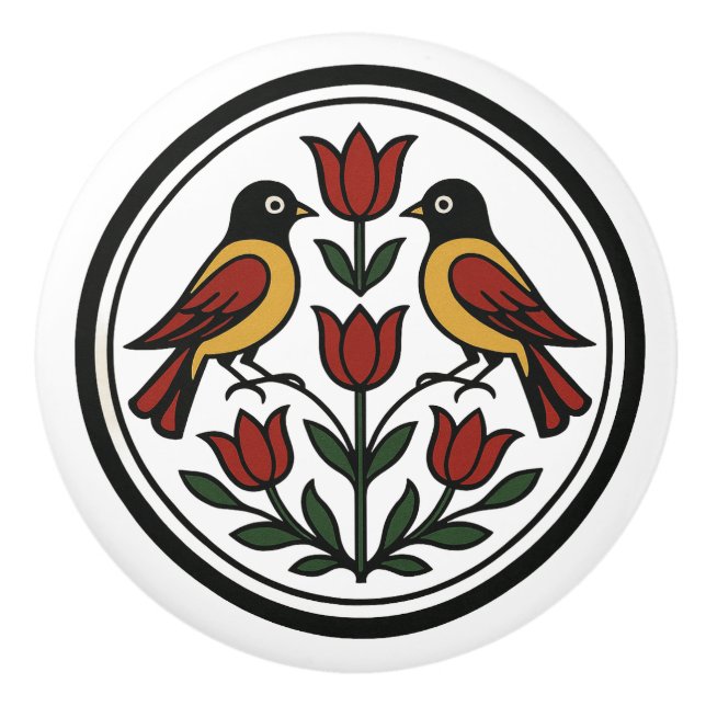 Pennsylvania Dutch Hex Sign Birds Keramik Knob Keramikknauf (Vorderseite)