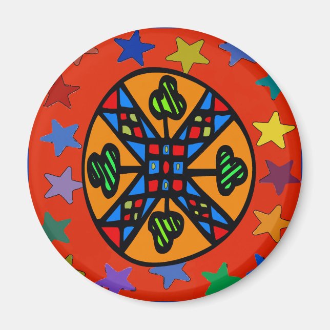 Pennsylvania Dutch Hex Sign Kleeblatt Star Magnet (Vorne)