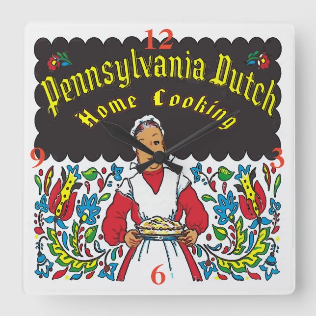 Pennsylvania Dutch, Zuhause Cooking Quadratische Wanduhr (Vorderseite)