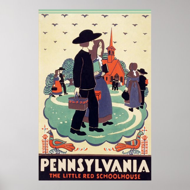 Pennsylvania Eisenbahn Kleines rotes Schulhaus Poster (Vorne)