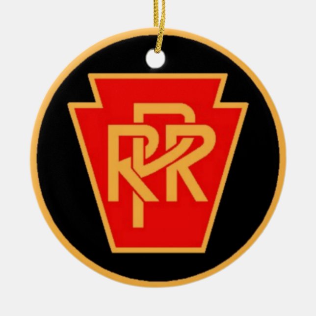 Pennsylvania-Eisenbahn-Logo, Schwarzes u. Gold Keramik Ornament (Vorne)