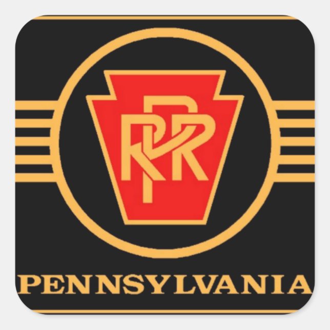Pennsylvania Eisenbahnlogo, Schwarz-Gold-Aufkleber Quadratischer Aufkleber (Vorderseite)