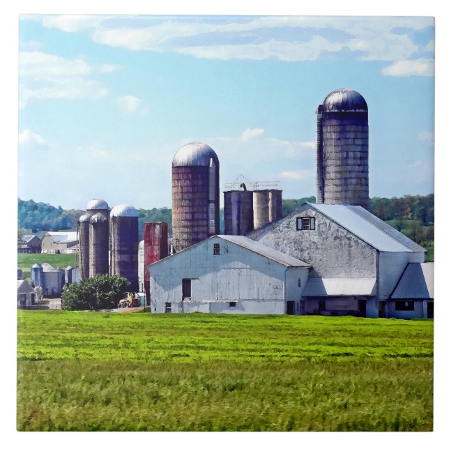 Pennsylvania-Farm mit Silos Fliese (Vorderseite)